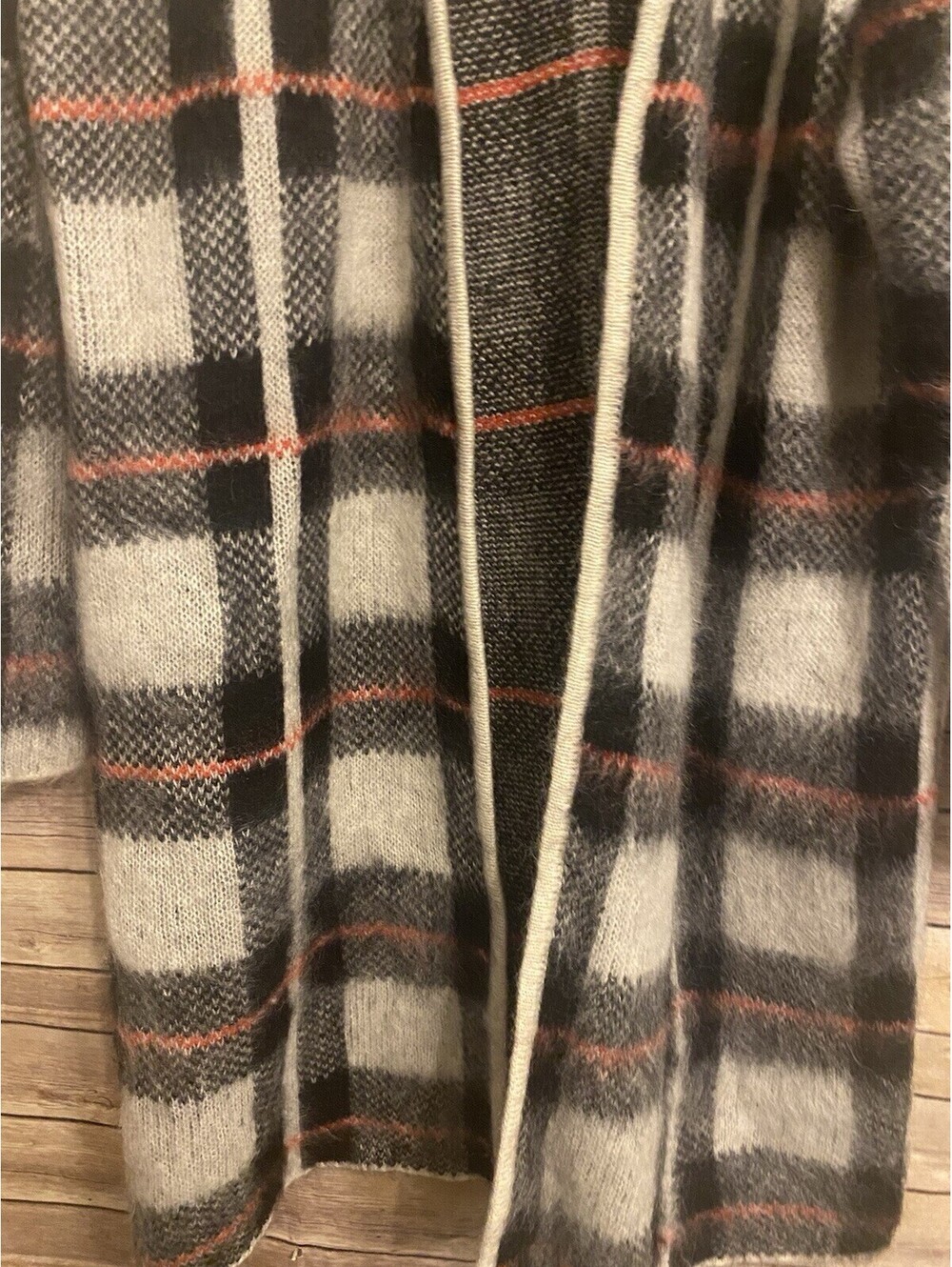 Tomorrowland Tricot Giant Plaid Sweater Duster Mohair Blend Tag Removed Large - Picture 6 of 8